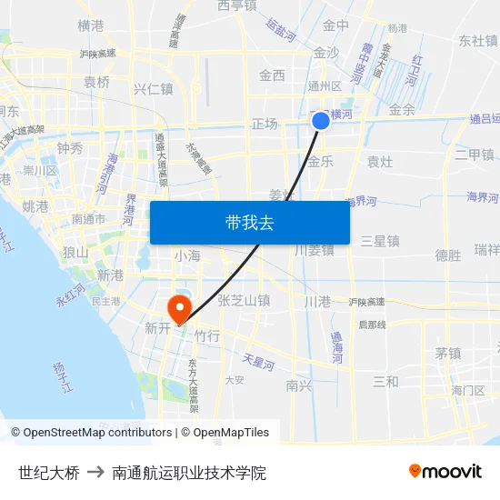 世纪大桥 to 南通航运职业技术学院 map