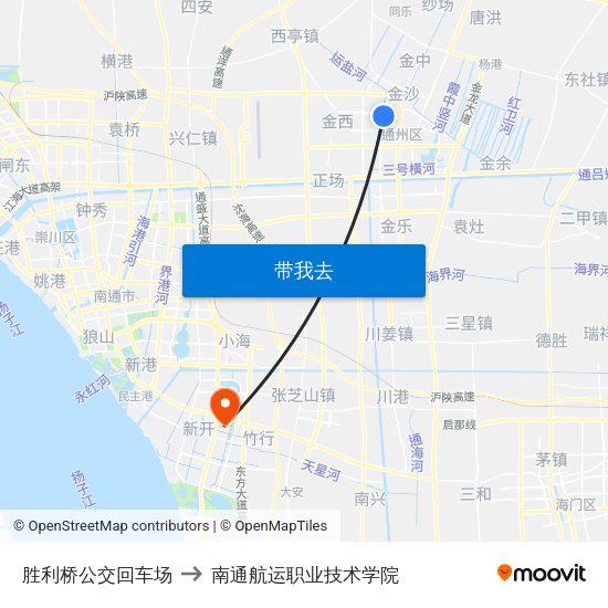 胜利桥公交回车场 to 南通航运职业技术学院 map