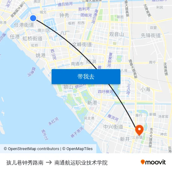 孩儿巷钟秀路南 to 南通航运职业技术学院 map