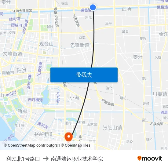利民北1号路口 to 南通航运职业技术学院 map