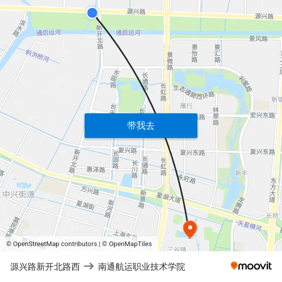源兴路新开北路西 to 南通航运职业技术学院 map