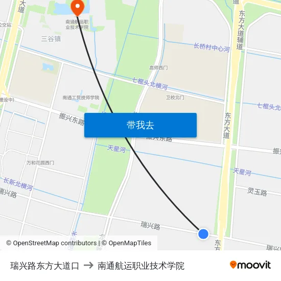 瑞兴路东方大道口 to 南通航运职业技术学院 map