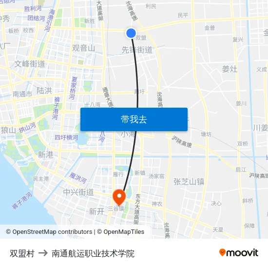 双盟村 to 南通航运职业技术学院 map