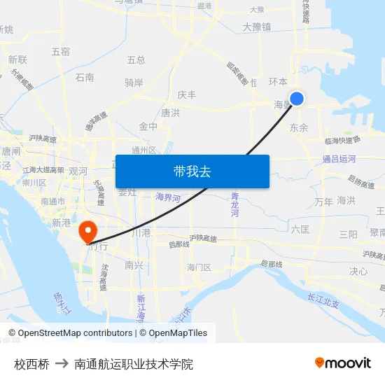 校西桥 to 南通航运职业技术学院 map