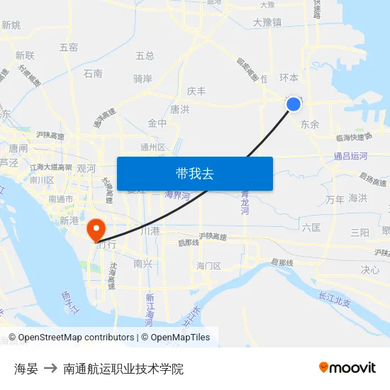 海晏 to 南通航运职业技术学院 map