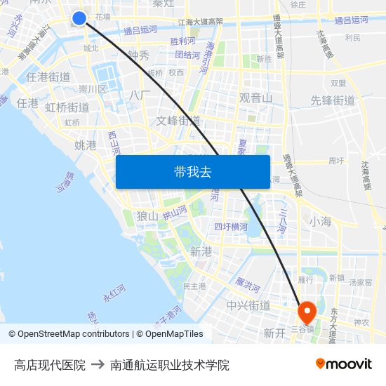 高店现代医院 to 南通航运职业技术学院 map