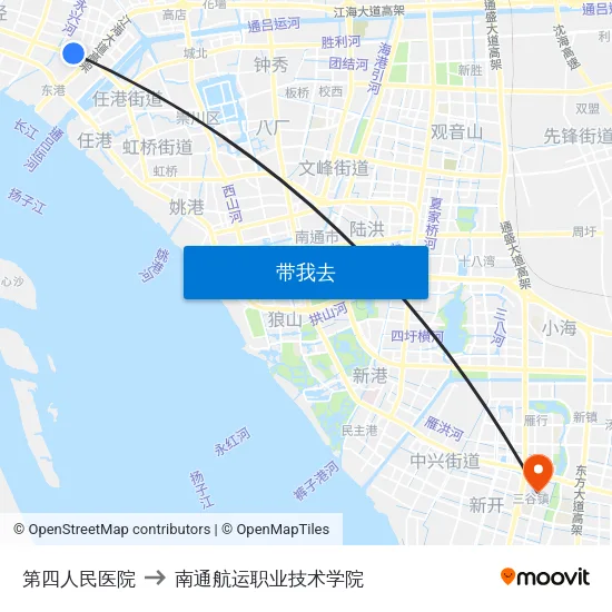 第四人民医院 to 南通航运职业技术学院 map