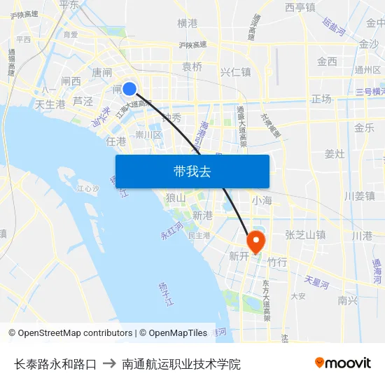 长泰路永和路口 to 南通航运职业技术学院 map