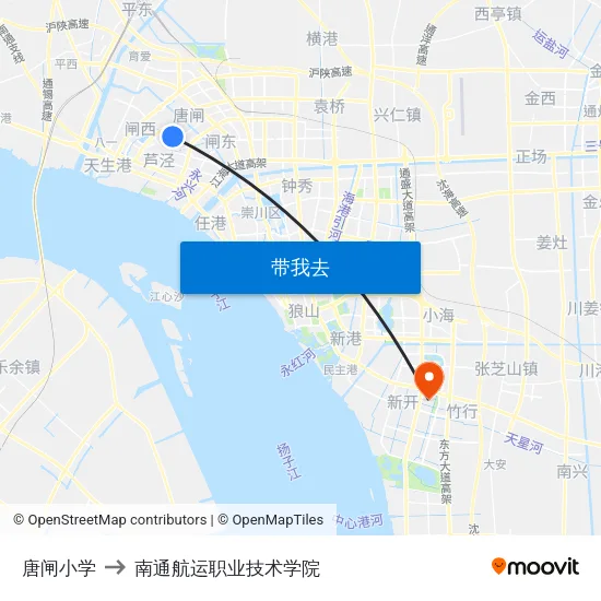 唐闸小学 to 南通航运职业技术学院 map