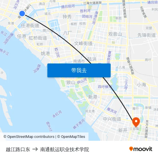 越江路口东 to 南通航运职业技术学院 map