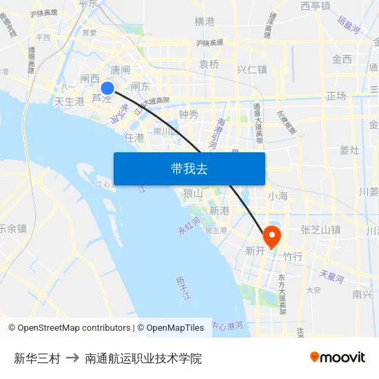 新华三村 to 南通航运职业技术学院 map