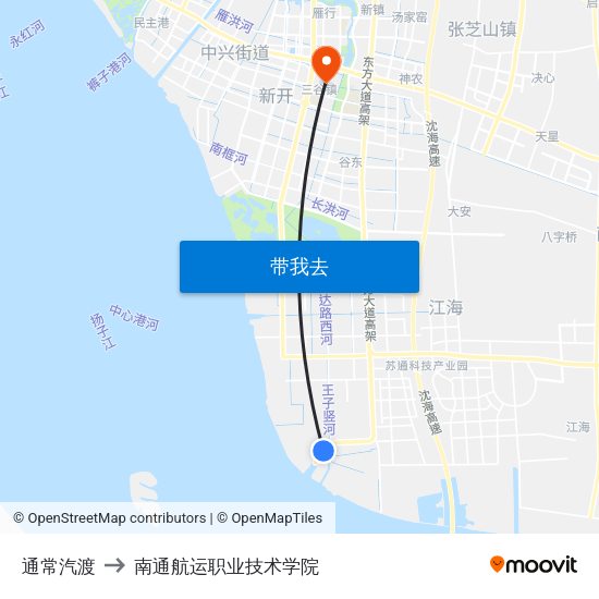 通常汽渡 to 南通航运职业技术学院 map