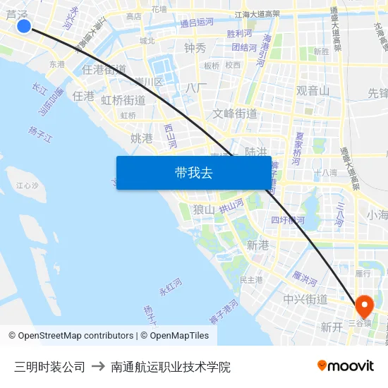三明时装公司 to 南通航运职业技术学院 map