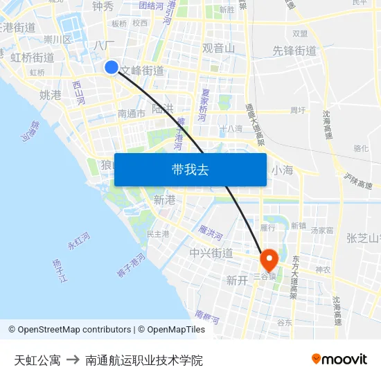 天虹公寓 to 南通航运职业技术学院 map
