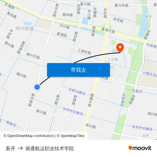 新开 to 南通航运职业技术学院 map
