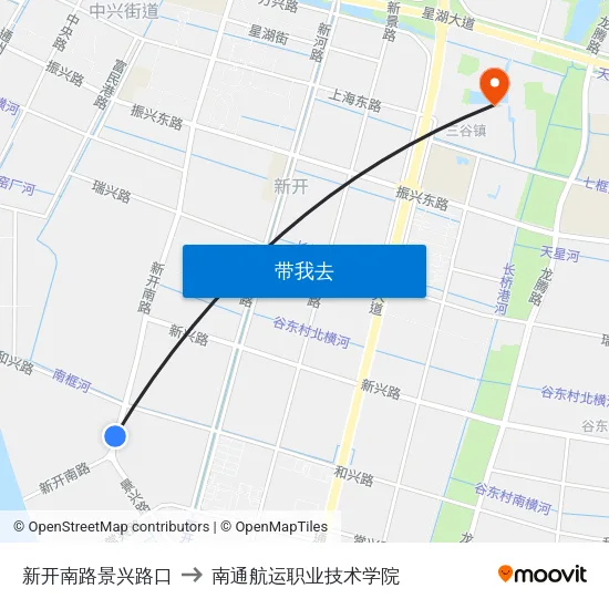 新开南路景兴路口 to 南通航运职业技术学院 map