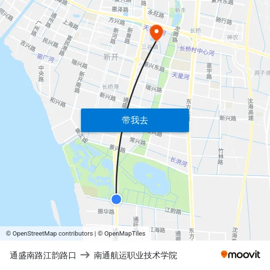 通盛南路江韵路口 to 南通航运职业技术学院 map