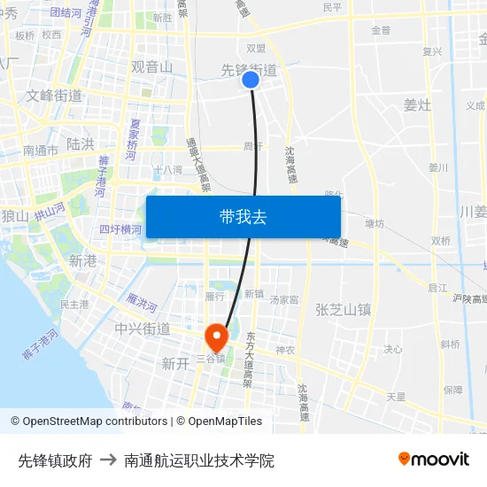 先锋镇政府 to 南通航运职业技术学院 map