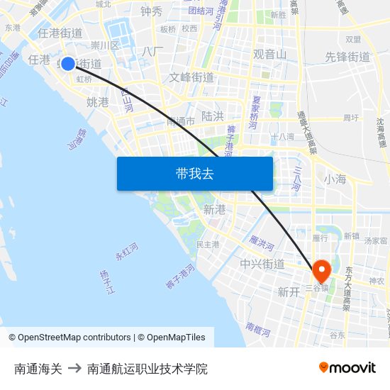 南通海关 to 南通航运职业技术学院 map