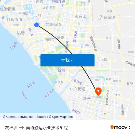 灰堆坝 to 南通航运职业技术学院 map