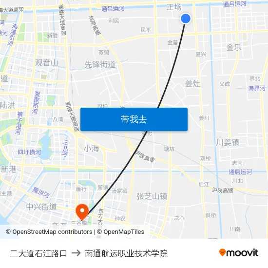 二大道石江路口 to 南通航运职业技术学院 map
