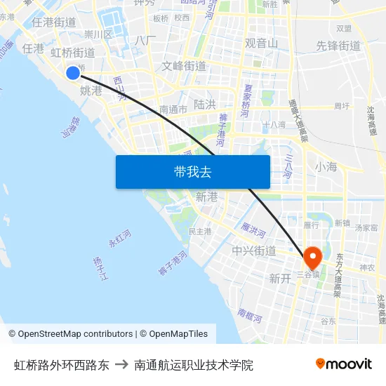虹桥路外环西路东 to 南通航运职业技术学院 map