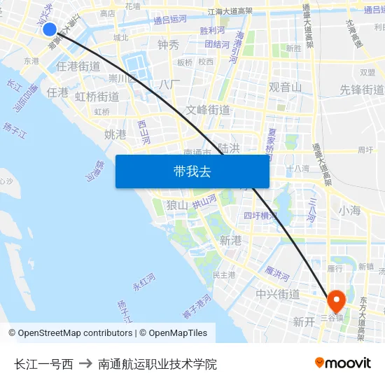 长江一号西 to 南通航运职业技术学院 map