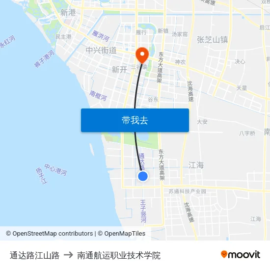 通达路江山路 to 南通航运职业技术学院 map