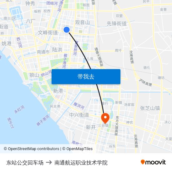 东站公交回车场 to 南通航运职业技术学院 map