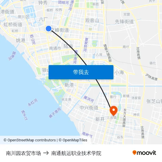 南川园农贸市场 to 南通航运职业技术学院 map