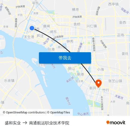 盛和实业 to 南通航运职业技术学院 map