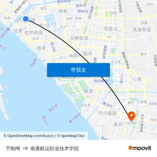 节制闸 to 南通航运职业技术学院 map