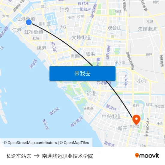 长途车站东 to 南通航运职业技术学院 map