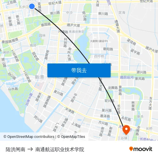 陆洪闸南 to 南通航运职业技术学院 map