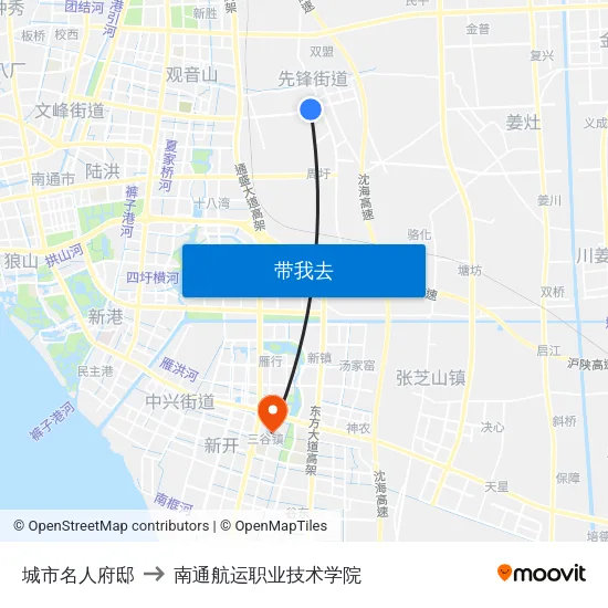 城市名人府邸 to 南通航运职业技术学院 map