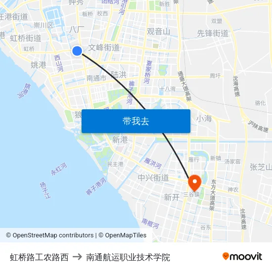 虹桥路工农路西 to 南通航运职业技术学院 map