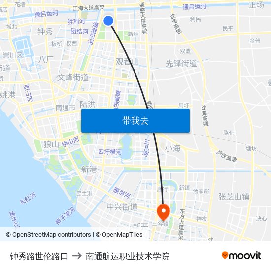 钟秀路世伦路口 to 南通航运职业技术学院 map