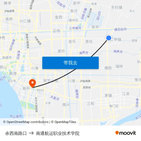 余西南路口 to 南通航运职业技术学院 map