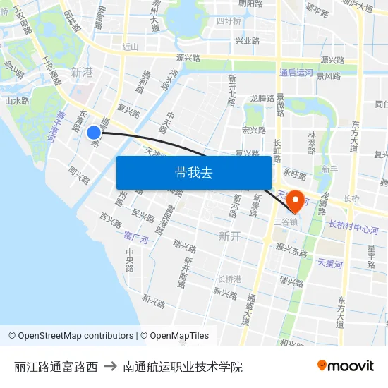 丽江路通富路西 to 南通航运职业技术学院 map