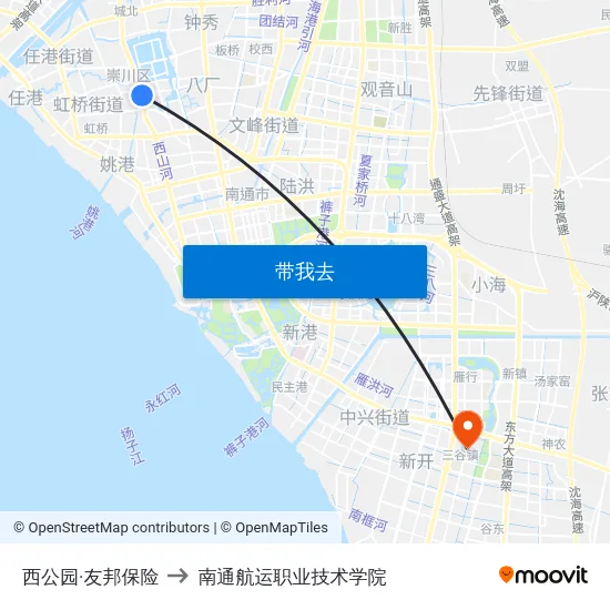 西公园·友邦保险 to 南通航运职业技术学院 map