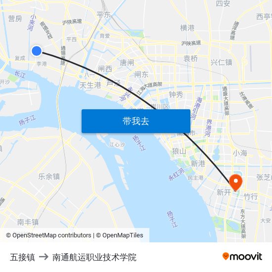 五接镇 to 南通航运职业技术学院 map