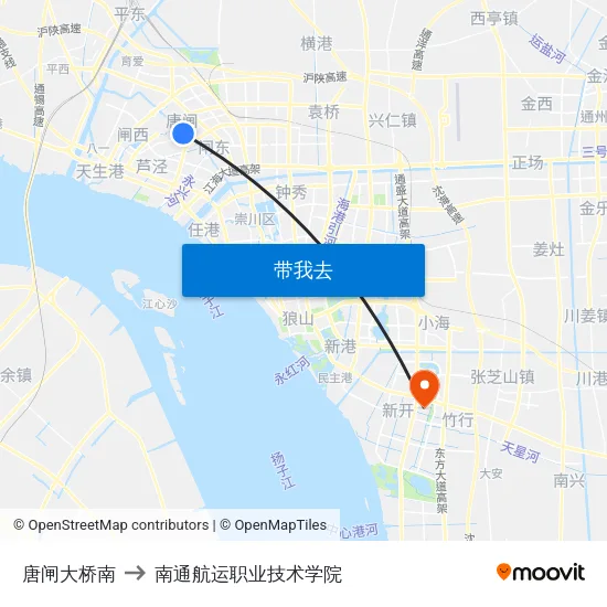 唐闸大桥南 to 南通航运职业技术学院 map
