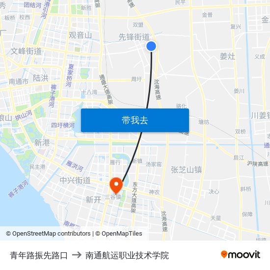 青年路振先路口 to 南通航运职业技术学院 map