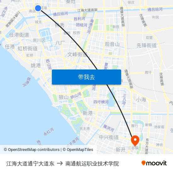 江海大道通宁大道东 to 南通航运职业技术学院 map