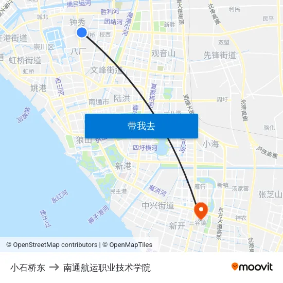 小石桥东 to 南通航运职业技术学院 map