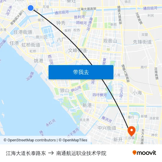 江海大道长泰路东 to 南通航运职业技术学院 map