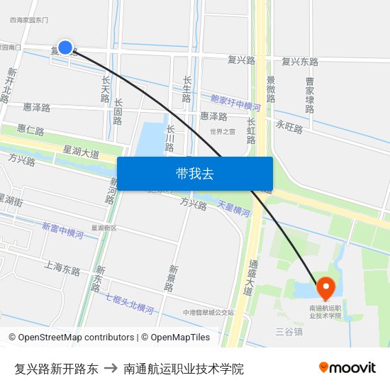 复兴路新开路东 to 南通航运职业技术学院 map