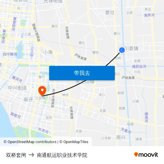 双桥套闸 to 南通航运职业技术学院 map