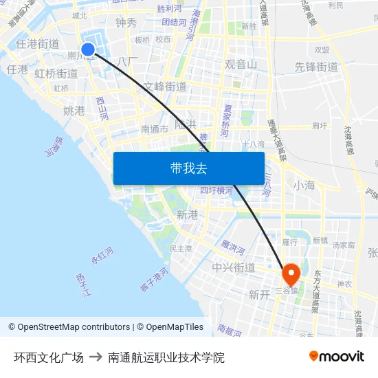 环西文化广场 to 南通航运职业技术学院 map