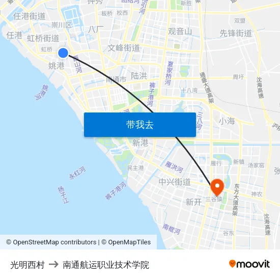 光明西村 to 南通航运职业技术学院 map